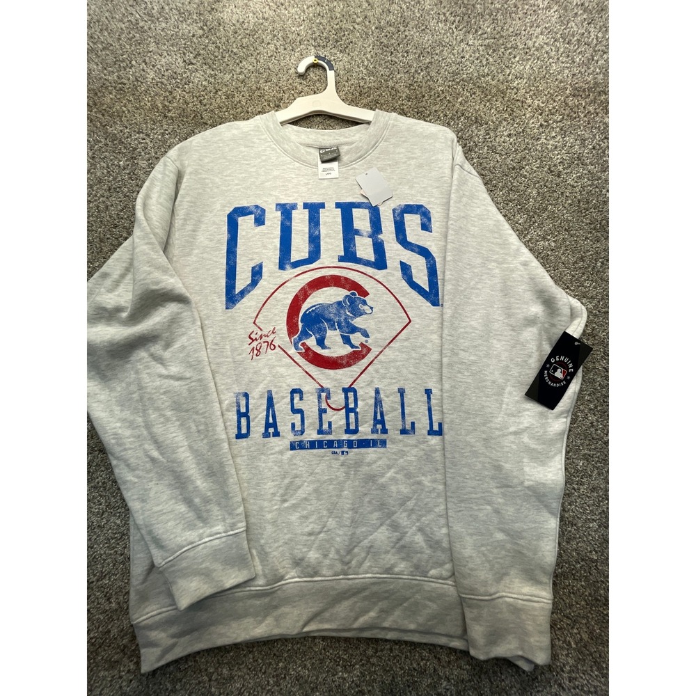 CSA Chicago Cubs Baseball Sweatshirt Mens L Grey NEW Fleece Graphic Crewneck